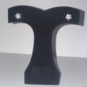 7mm Clear Flower Cz And Sterling Post Earrings